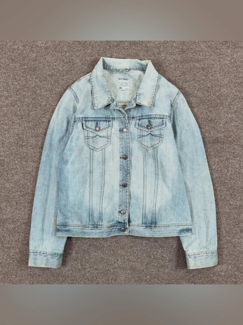 Y2K Old Navy Light Wash Blue Denim Jean Jacket Womens Size M/L Faded Distressed